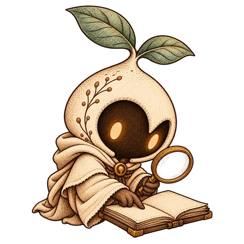 The Keeper checks an open notebook with a magnifying lens.